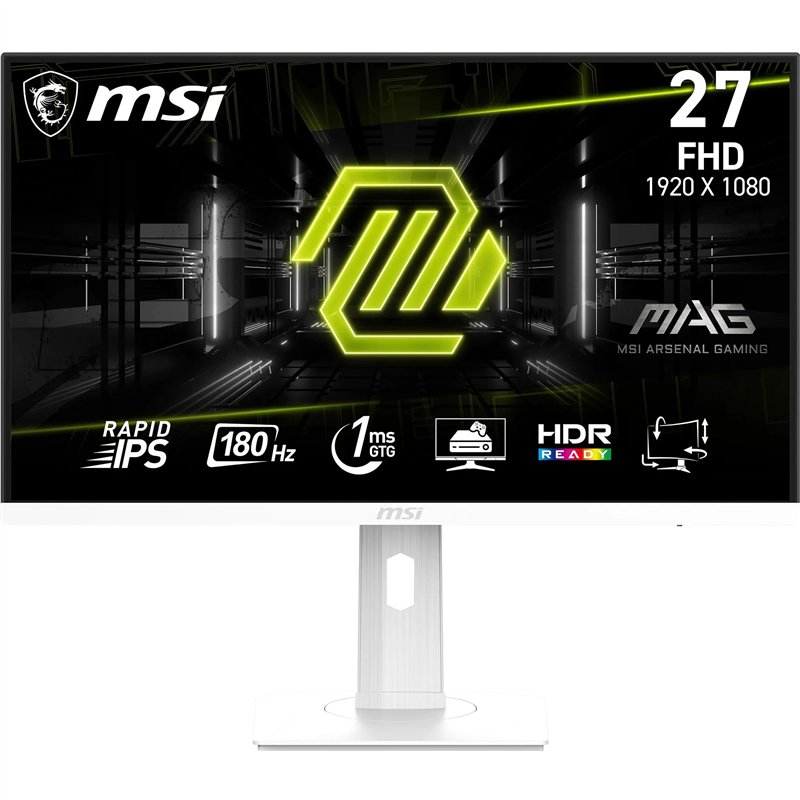 MSI MAG 274PFW Écran Gaming 27'' FHD - Dalle Rapid IPS 1920 x 1080, 180 Hz / 1ms (GtG), 117% sRGB, Design sans Bordure, HDR Read