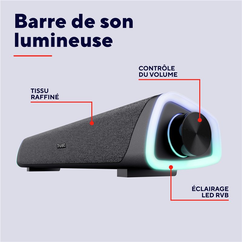 Image secondaire de Trust Liro Barre de Son PC 12W, Enceinte PC Stéréo avec Éclairage LED RGB, Connexion Audio 3.5mm, Alimentation USB, Haut Parleur