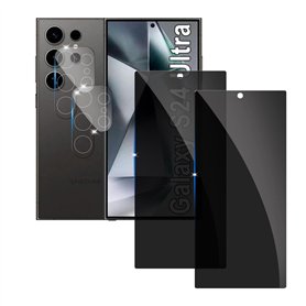 [2+2 Pièces] Anti-Espion Verre Trempé pour Samsung Galaxy S24 Ultra, 3 Pièces Protection Écran et 2 Pièces Caméra Arrière Protec