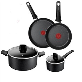 Tefal Lot de 4 casseroles 16 cm + couvercle, poêles 20/26 cm, faitout 24 cm + couvercle, revêtement anti-adhésif haute performan