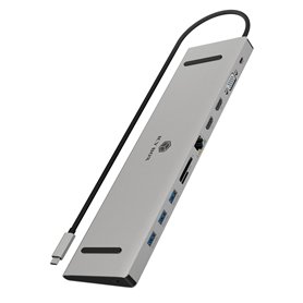 ICY BOX Station d'accueil USB-C (11 en 1) pour 2 moniteurs (2 x HDMI et 1 x VGA), 4K 60 Hz, 3 hubs USB 3.0, 100 W Power Delivery