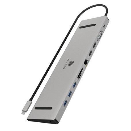 ICY BOX Station d'accueil USB-C (11 en 1) pour 2 moniteurs (2 x HDMI et 1 x VGA), 4K 60 Hz, 3 hubs USB 3.0, 100 W Power Delivery