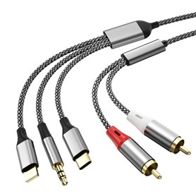 Câble audio RCA 3 en 1, utilisé pour adaptateur de câble Lig-htning vers RCA, câble USB C vers 2 RCA, câble audio auxiliaire 3,5