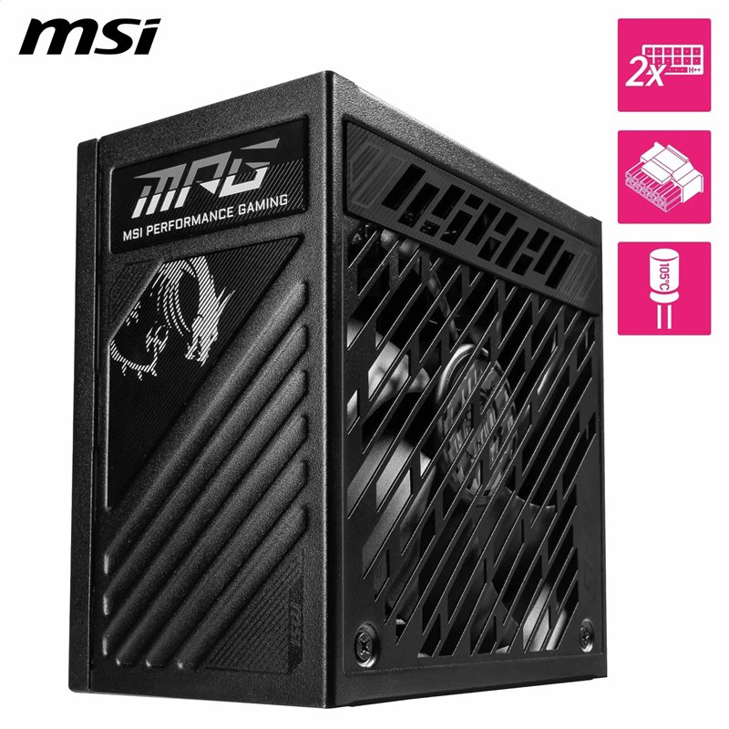 Image secondaire de MSI MPG A850GS PCIE5 850W 80 Plus Gold ATX 3.1 PCIe 5.1 50 Series GPU Support 12V-2x6 Câbles Bicolore 12V-2x6 Connecteurs d'alim