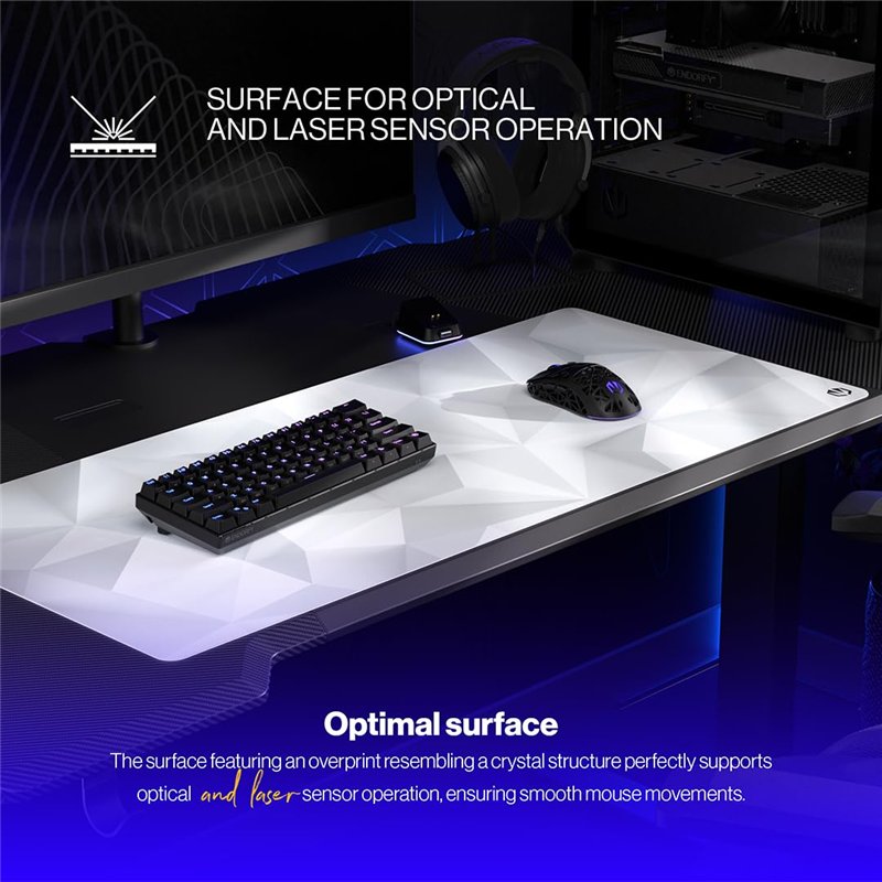 Image secondaire de ENDORFY Crystal Onyx White XL Tapis de Souris XXL 900x400 mm, Guide de Souris Lisse, Bord imprimé, Base en Caoutchouc antidérapa