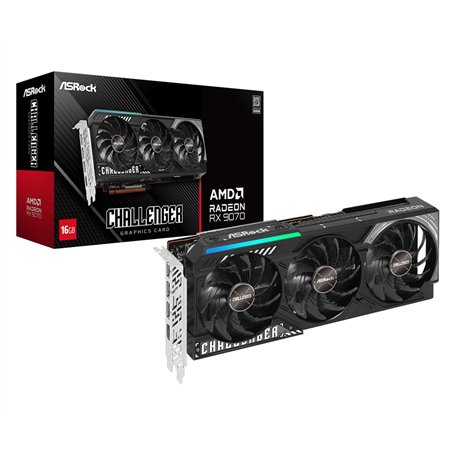 ASRock AMD Radeon RX 9070 Challenger 16 Go 2520 MHz 20 Gbps GDDR6 256 bits GPU RT+AI Accelerators PCIe5.0 2 x 8 broches Triple v