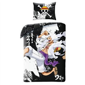 Halantex Parure de lit ONE PIECE Monkey D. Luffy GEAR5 - Housse de couette 140 x 200 cm avec taie d'oreiller 70 x 90 cm - 100 % 