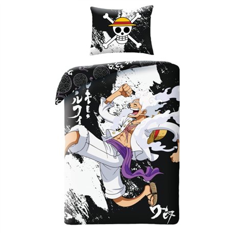 Halantex Parure de lit ONE PIECE Monkey D. Luffy GEAR5 - Housse de couette 140 x 200 cm avec taie d'oreiller 70 x 90 cm - 100 % 