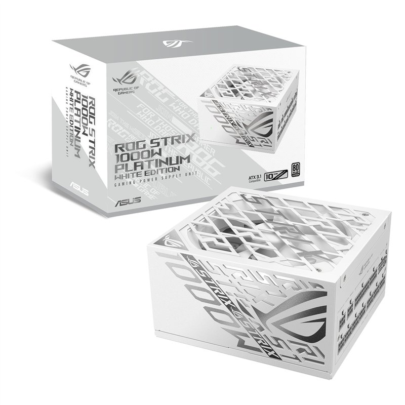 Asus Bloc d'alimentation ROG Strix 1000 W Platinum White, entièrement modulaire, 80+ Platinum, ATX 3.1, PCIe 5.0, GaN MOSFET, st
