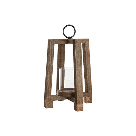 Bougeoir Home ESPRIT Marron Naturel Verre Bois de manguier 25 x 25 x 35 cm