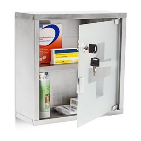 Relaxdays Armoire à Pharmacie EMERGENCY Inox Porte en Verre Rangement H x l x P: 30 x 30 12 cm Remèdes Moderne Salle bain, gris