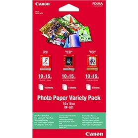 Canon VP-101 Pack Papier Photo PP-201 10x15cm (5 feuilles) + SG-201 10x15cm (5 feuilles) + MP-101 A4 (5 feuilles) + GP-501 A4 (5