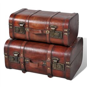 vidaXL 2X Coffre de Rangement Vintage Bois Marron Stockage Boîte Coffret