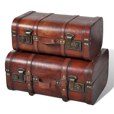 vidaXL 2X Coffre de Rangement Vintage Bois Marron Stockage Boîte Coffret