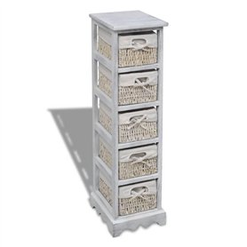 vidaXL Chiffonnier en Bois Colonial Blanc avec 5 paniers