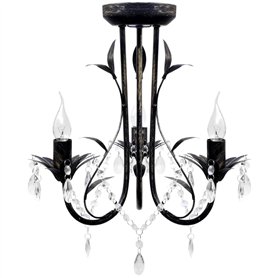 vidaXL Lustre Métal Noir Style Art Nouveau Perles Crystal 3 Ampoules E14 Lampe