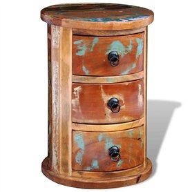vidaXL Armoire Ronde en Bois Solide recyclé avec 3 tiroirs Armoire de Rangement