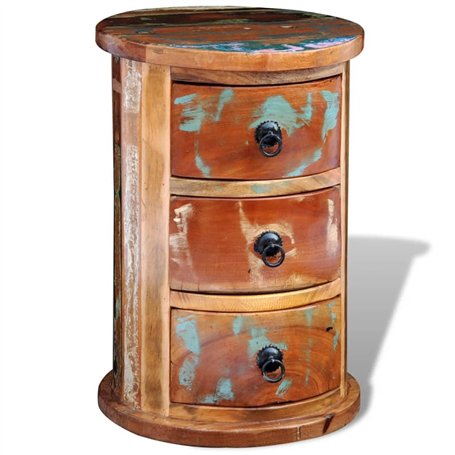 vidaXL Armoire Ronde en Bois Solide recyclé avec 3 tiroirs Armoire de Rangement