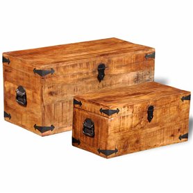 vidaXL 2 coffres de stockage bois brut de manguier Banc Meuble de rangement