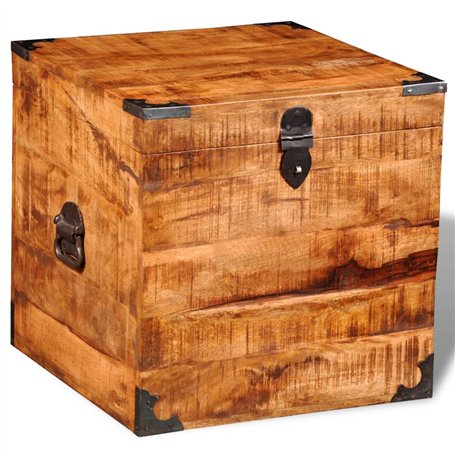 vidaXL Coffre carré en Bois Brut de manguier Banc Banquette Meuble de Rangement