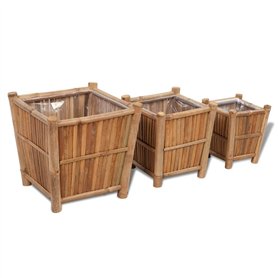 vidaXL Lits Surélevés en Bambou avec Doublure en Nylon 3 pcs Jardinière Jardin