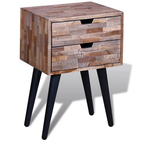 vidaXL Table de Chevet avec 2 Tiroirs Bois de Teck Recyclé Table de Nuit