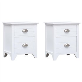 vidaXL Ensemble de 2 Tables de Chevet Meubles pour téléphone à 2 tiroirs Blancs
