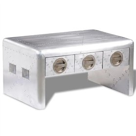 vidaXL Table Basse Table de Chevet Nuit Aviateur en Aluminium 3 tiroirs Vintage