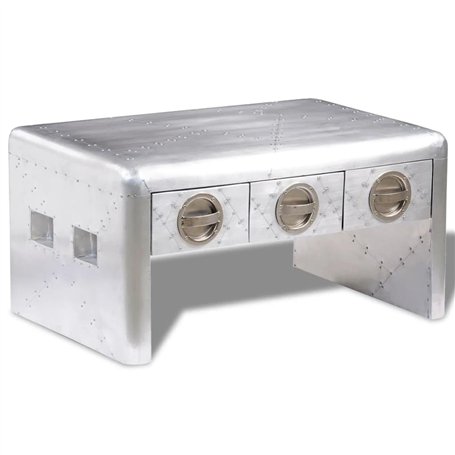 vidaXL Table Basse Table de Chevet Nuit Aviateur en Aluminium 3 tiroirs Vintage