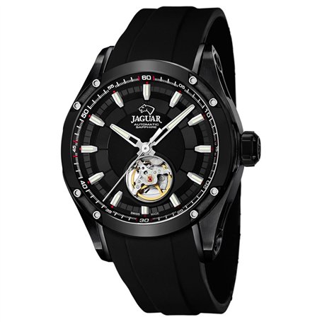 JAGUAR Montre modèle J813 / 1 de la Collection AUTOMATICO, boîtier 45 mm avec Bracelet Caoutchouc Noir pour Homme J813/1