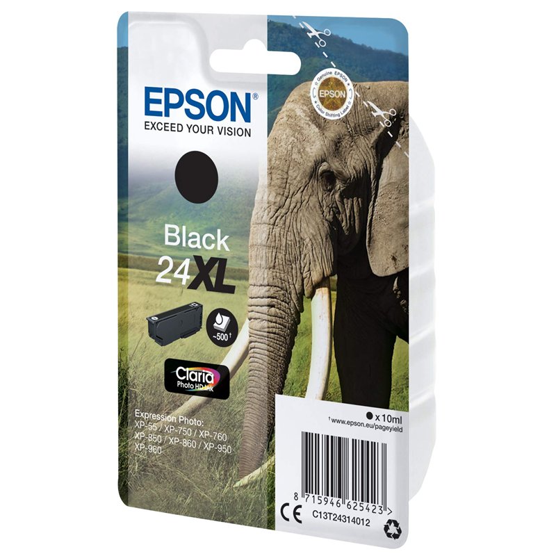 Image secondaire de Epson 24XL Eléphant Noir, Cartouche d'encre d'origine XL Haute capacité, XP-55 XP-750 XP-760 XP-850 XP-860 XP-950 XP-960 XP-970
