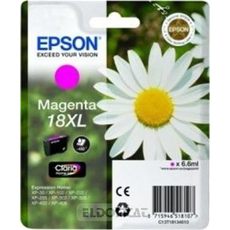 Epson 18XL Pâquerette Magenta, Cartouche d'encre d'origine XL Haute capacité, XP-30 XP-102 XP-202 XP-205 XP-215 XP-225 XP-302 XP