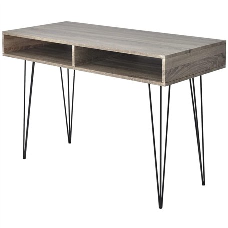 vidaXL Bureau avec 2 Compartiments Gris Table d‘Ordinateur Table de Travail
