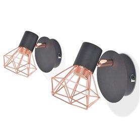 vidaXL 2x Lampe Murale 2 E14 Noir Cuivre Applique Murale Luminaire Éclairage