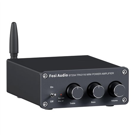 Fosi Audio BT20A Amplificateur Audio Bluetooth, 100W x2 Ampli HiFi Stéréo 2 Canaux, Classe D Ampli TPA3116 Intégré Ampli de Puis