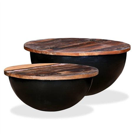 vidaXL Tables Basses 2 pcs Table d'Appoint Table de Canapé Salon Salle de Séjour Maison Intérieur Bois de Récupération Massif No