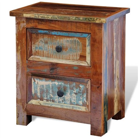 vidaXL Table de Chevet avec 2 Tiroirs Bois Massif Recyclé Table de Nuit Salon