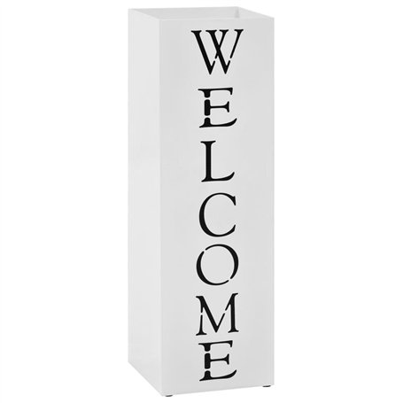 vidaXL Porte-Parapluie Welcome Acier Blanc Support Parapluies Meuble d'Entrée