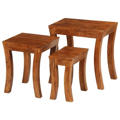 vidaXL Table Gigogne 3pcs Bois Massif d'Acacia Marron Ensemble de Table Basse