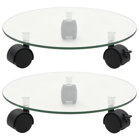 vidaXL 2x Porte-plantes Roulant Verre Trempé Rond Tansport Support de Plantes