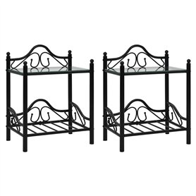vidaXL 2X Table de Chevet Acier Verre Trempé Noir Table de Nuit Table Appoint