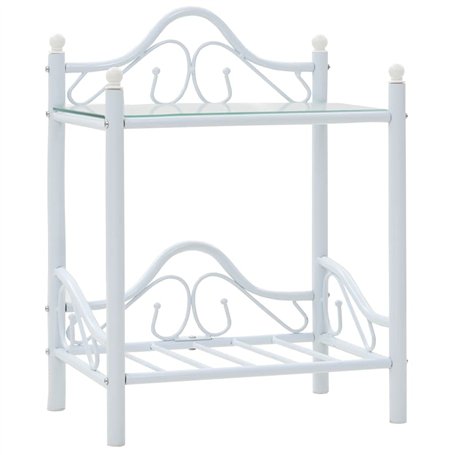 vidaXL Table de Chevet Acier et Verre Trempé Blanc Table de Nuit Meuble