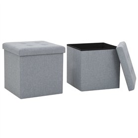 vidaXL 2X Tabouret Rangement Pliable Lin Gris Claire Coffre de Stockage Pouf
