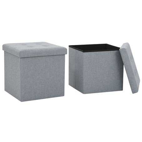 vidaXL 2X Tabouret Rangement Pliable Lin Gris Claire Coffre de Stockage Pouf