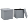 vidaXL 2X Tabouret Rangement Pliable Lin Gris Claire Coffre de Stockage Pouf