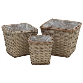 vidaXL Lits Surélevés 3 pcs Osier avec Doublure en PE Jardinière Bac de Fleur