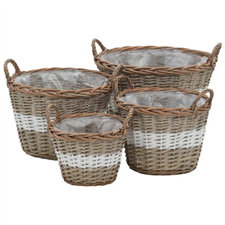 vidaXL Lits Surélevés 4 pcs Osier avec Doublure en PE Jardinière Bac de Fleur