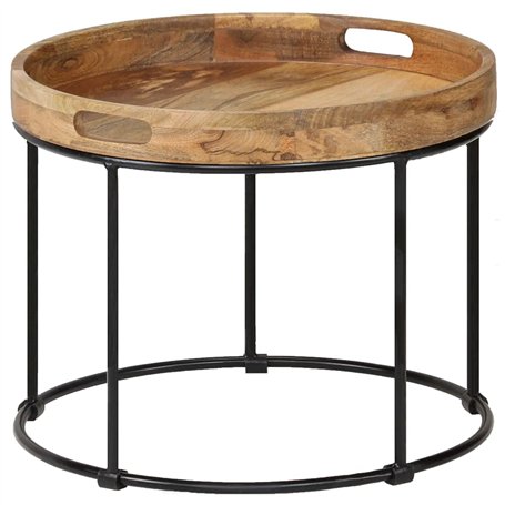 vidaXL et Acier Table Basse Meuble Table de Séjour Bois de Manguier Massif