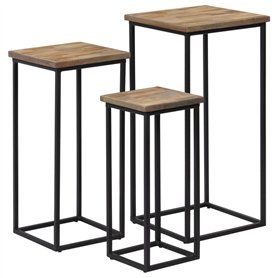 vidaXL 3X Table Plante Teck Recyclé Salon Couloir Table Console Table Appoint