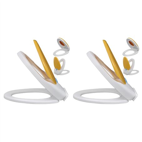 vidaXL 2x Siège de Toilette et Couvercle Plastique Blanc et Jaune Abattant WC